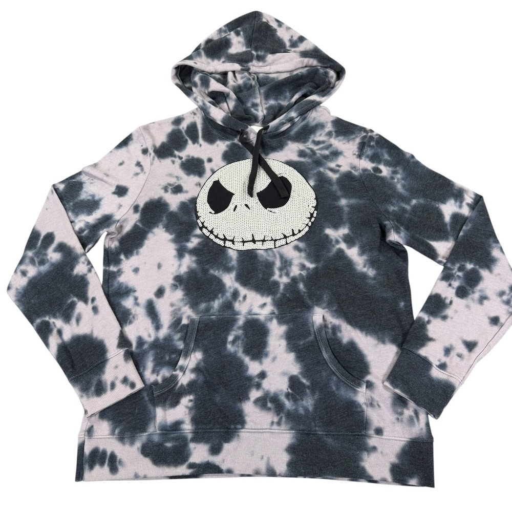 Disney Nightmare Before Christmas Hoodie Womens Large Jack Sequin Tie Dye